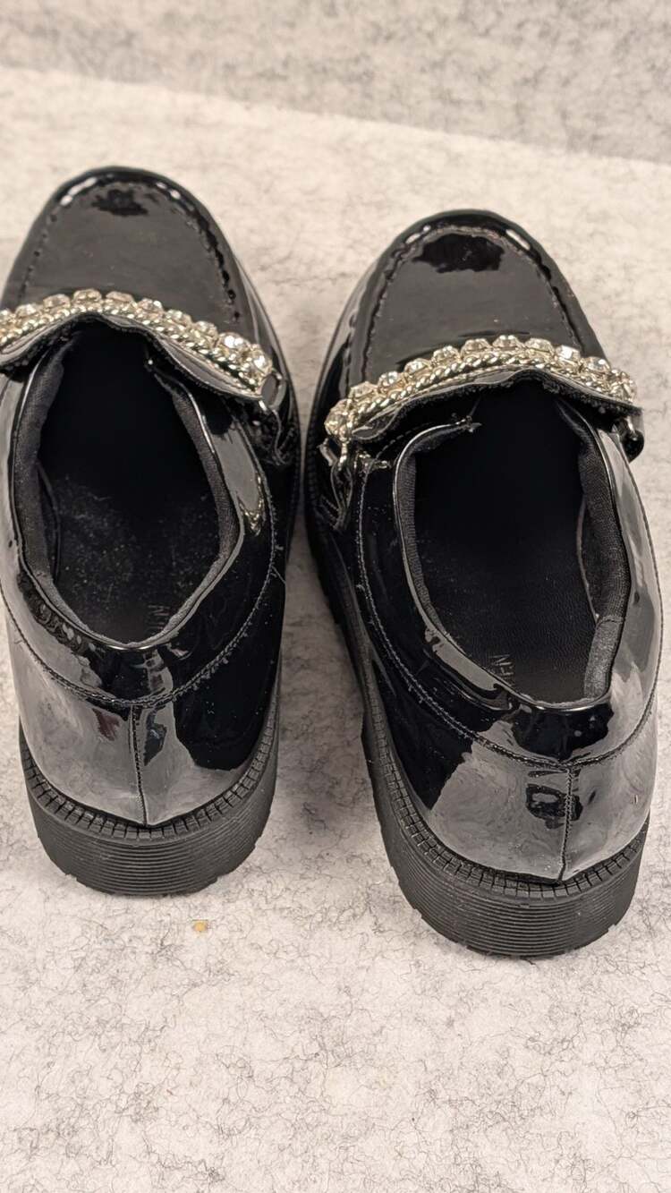 Steve Madden Maybell Black Patent Rhinestone Chain Platform Loafers 5 - Picture 6 of 9